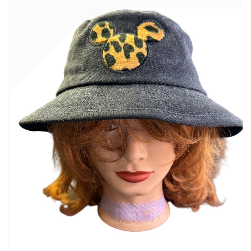 Disney Animal Kingdom Bucket Hat Black Leopard Mickey Mouse Safari Sun Vintage